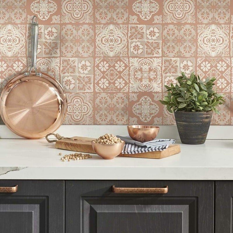 RoomMates RMK11647WP Marrakesh Clay Tile Peel and Stick Wallpaper, Large Sample - Image 1